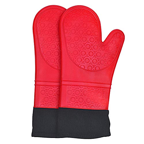 Sopito Guanti Forno Silicone Resistente al Calore Extra Lungo Antiscivolo Guanti da Forno (Rosso, 1 Paio)