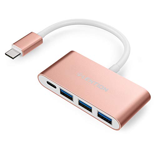 LENTION Hub USB-C 4 in 1 con alimentazione USB C, porte USB 3.0 da 3 * compatibili con MacBook Air, pro 13 e 15, ChromeBook Pixel, XPS e altro, adattatore multiuso per ricarica e collegamento-Oro rosa