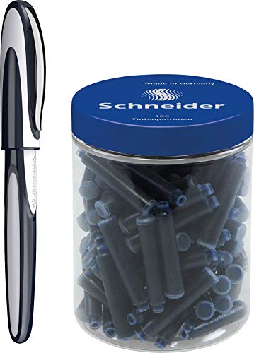 Schneider Ray - Penna roller ricaricabile, con cartucce d'inchiostro standard, adatta per destri e mancini, 100 cartucce blu cancellabili Tintenroller + 100 Patronen Blu scuro/grigio chiaro