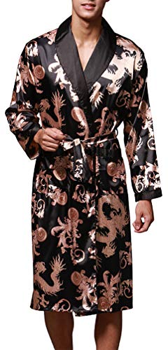 OLIPHEE Uomo Accappatoi Kimono da Notte Vestaglie Pigiama Biancheria Lighweight Gowns (X-Large (L'etichetta 3XL), Nero)