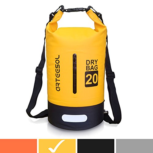 Arteesol - Borsa impermeabile da 5/10/20/30 litri, con doppia tracolla, per nuoto, kayak, canottaggio, pesca, viaggi, ciclismo, spiaggia, Nero , 20 l