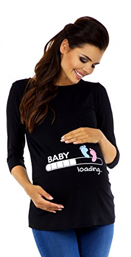 Zeta Ville - Magliette Premaman Baby Loading Stampa Top T-Shirt Gravidanza 549c (Nero, IT 44/46, L)