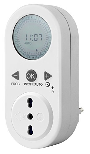 Electraline 58106 Timer Programmatore Digitale Giornaliero con Intervallo Programmazione, Bianco, Presa 10/16A