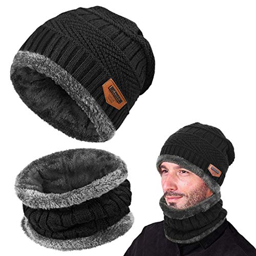 Yuson Girl Cappello Uomo invernale Berretti e Sciarpe Uomo con sciarpa Uomo Berretti in maglia (Nero)