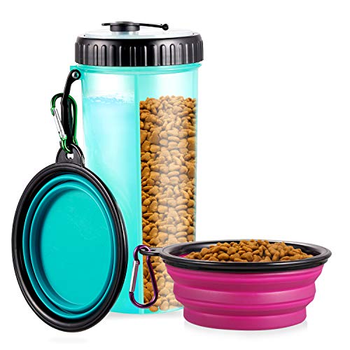 WOMGF Bottiglia d'Acqua con Contenitori per Alimenti Ciotola Pieghevole per Cane Gatto Animali Domestici Portatile per Passeggiare Viaggio Campeggio