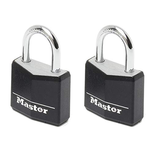 Master Lock 9130EURTBLK Confezione da 2 Lucchetti a Chiave in Alluminio Rivestito, Nero, 3 x 5.2 x 1.6 cm