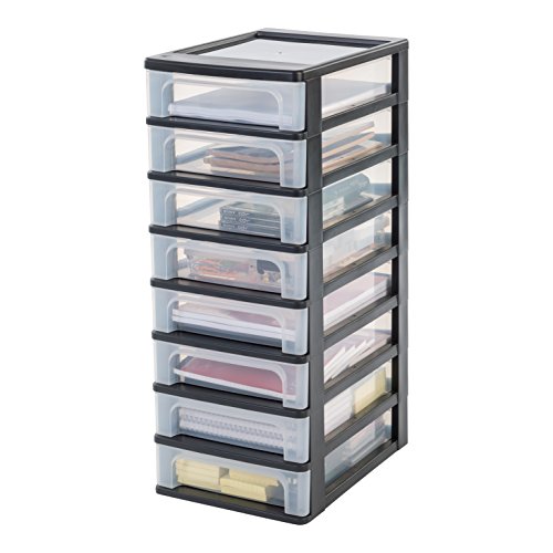 Iris Ohyama, torre di stoccaggio 8 cassetti - Organizer Chest - OCH-2080, plastica, nero / trasparente, 60 L, 26 x 35.5 x 65.5 cm