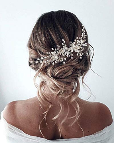 Unicra - Accessorio per capelli da sposa con fiori di vite e perle, accessorio per capelli per donne e ragazze