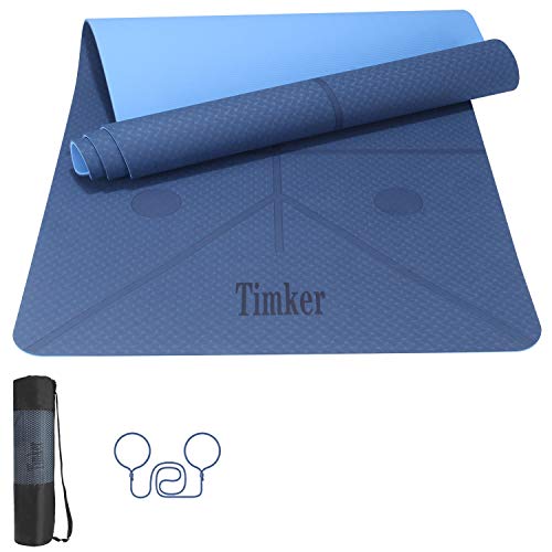 Timker Tappetino Yoga Tappetino per Il Fitness Tappetino per Esercizi TPE Materiale Ecologico per Body Building Fitness con Linea di Posizione con Tracolla e Borsa 183 * 61 * 0.6cm