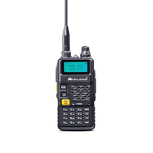 Midland CT590 S Radio Ricetrasmittente Amatoriale Dual Band 128 Canali Memorizzabili - 1 Ricetrasmettitore, Antenna, Clip Cintura, Pacco Batteria Li-Ion 1500mAh 7.4V, Caricatore da Tavolo e Adattatore