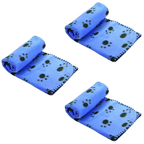 Coperta per cani e gatti, in pile morbido e caldo, colore blu, 3 pezzi