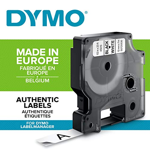 Dymo D1 Etichette Autoadesive per Stampanti LabelManager, Rotolo da 12 mm x 7 m, Stampa Nero su Bianco, 1 Pezzo