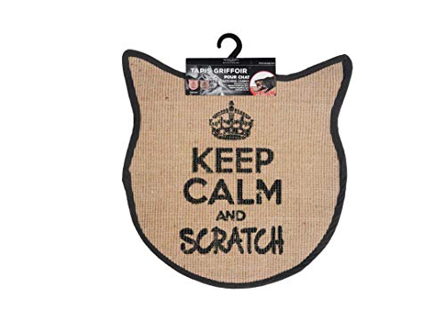 Wouapy – Tappeto tiragraffi per Gatti, Motivo: Testa di Gatto in Sisal, Tappeto da grattare, Design e Tendenza, con Scritta Keep Calm And Scratch, Pratico e Antiscivolo, Colore: Grigio Antracite