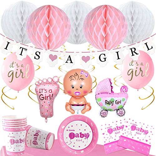 Baby Shower Party Decorazione Kit | Rosa Oro | Its a Girl Bambina Battesimo Decorazioni Addobbi (20 Persone)