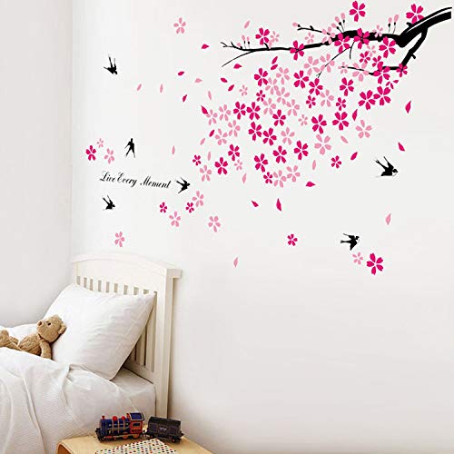 Walplus Rondini e Fiori Adesivi da Parete - Casa Ufficio Decorazione, 150cm x 80cm, PVC, Rimovibile, Autoadesivo, Rosa