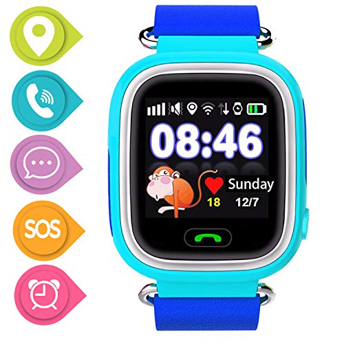 GPS Smartwatch per Bambini, Orologio Telefono con GPS Locator Chat Vocale SOS Vocale Anti-lost da Polso Ragazzi Ragazze Bracciale Regalo Compatibile con Controllo Genitore Smartphone, Blu