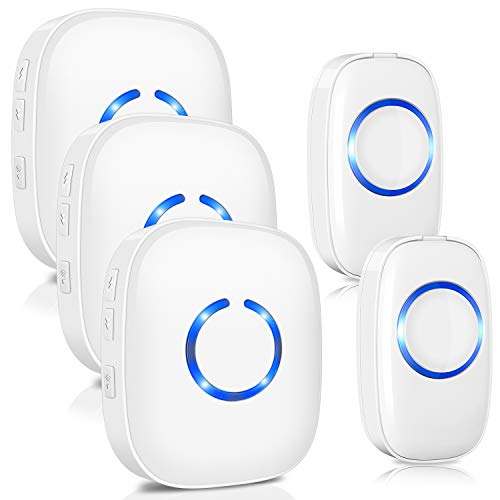 Campanello senza fili, impermeabile ELEPOWSTAR IP55 Wireless Doorbell, con azione 300, Indicatore LED, 52 Suonerie, 4 Volume per la casa/ufficio/giardino (3 ricevitori e 2 trasmettitori Bianco)
