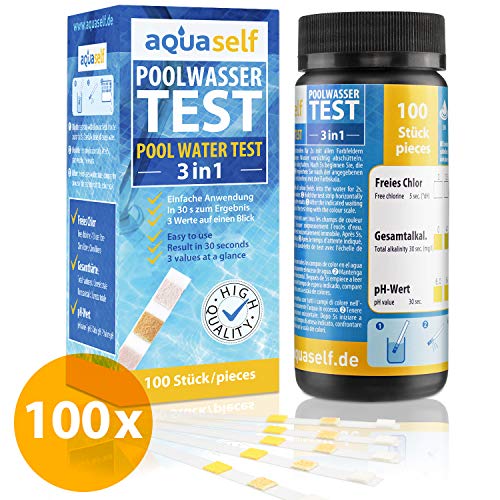 Test Acqua Piscina 3in1 – Test rapido per Piscine | Test Facile per Cloro, PH e alcalinità. 100 Strisce per Il Test dell'Acqua