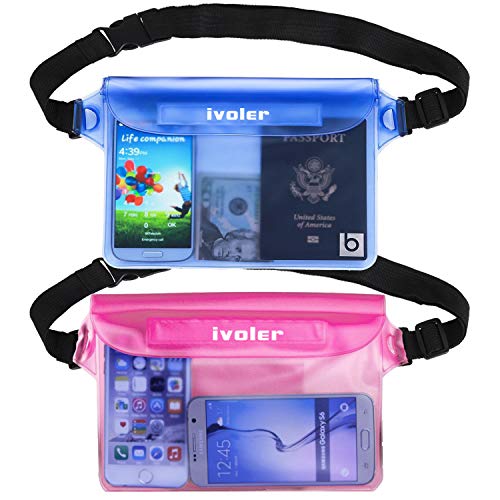 iVoler [2 Pezzi] Borsa Impermeabile Custodia Impermeabile con Cintura Vita per Cellulari, Fotocamera, Portafoglio, Sacca Impermeabile Marsupio per Sport Pesca Vela Escursione (Blu+Rosa)