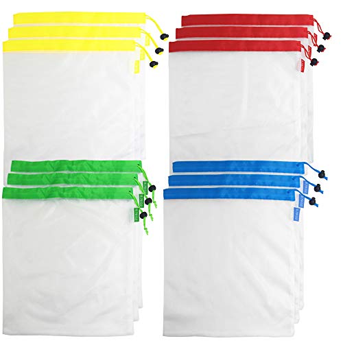 Afunta 12PCS riutilizzabili produce Premium eco-friendly netto borse, lavabile traspirante maglia produrre sacchetti trasparenti per shopping/Storage/Collection, 31 x 36 cm/12 x 14IN