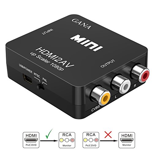 HDMI a RCA, GANA 1080P HDMI a AV 3RCA CVB Convertitore Video Composito con Supporto PAL / NTSC con Cavo USB (Nero)