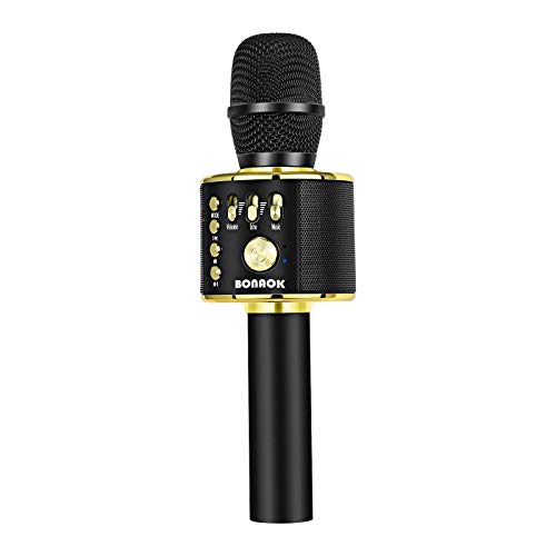 BONAOK Karaoke Microphone, Wireless Bluetooth Microphone, 3-in-1 Portable Mic karaoke Mic Birthday Gift Home Party Karaoke Machine for Android/iPhone/iPad PC （Q37 Black Gold）