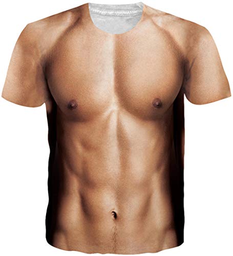 Loveternal ABS T-Shirt Uomo 3D Stampato Tee Shirt Divertenti Muscoli Addominali Magliette Manica Corta Camicia M