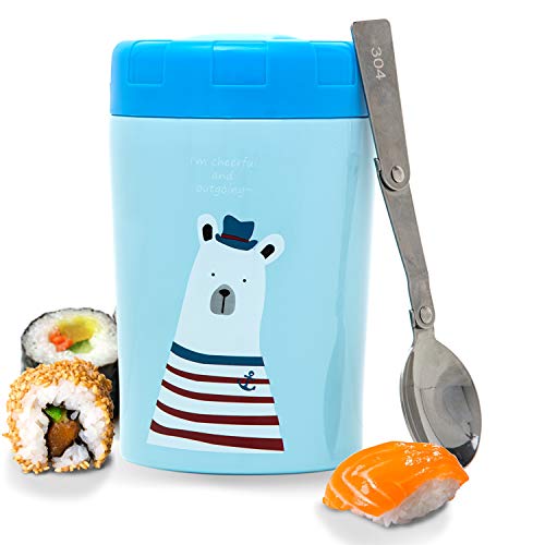 Balokki Thermos Porta Pappa Bambini • Contenitore termico porta vivande 450ml Caldo e Freddo • Doppio Acciaio Inossidabile • Lunch Box Termos da Viaggio Neonato • Orsetto/Blu