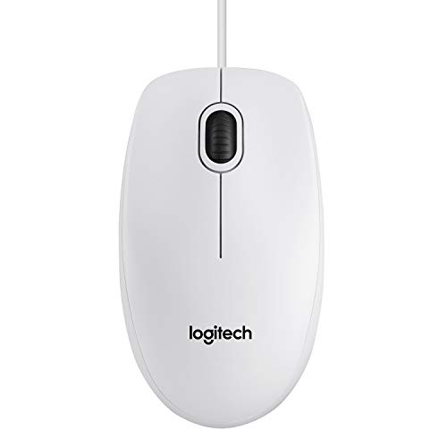 Logitech B100 Mouse USB Cablato, 3 Pulsanti, Rilevamento Ottico, Ambidestro, PC / Mac / Laptop, Bianco