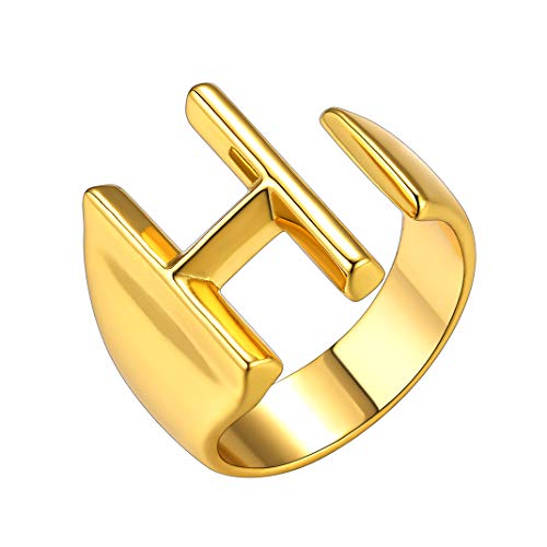 GoldChic Jewelry Anello Unisex con Lettera H, Anello Aperto Iniziale Regolabile in Oro per Uomo