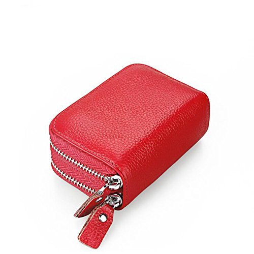 AprinCtempsD Porta Carte di Credito in Vera Pelle Portafoglio Piccolo Protezione RFID Portamonete Cerniera per Donna Uomo(Rosso)