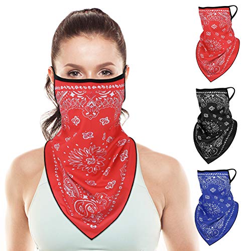 Rhino Valley Bandane Triangolari per Viso per Uomo e Donne [3 Pezzi], Scaldacollo Fascia con Protezione UV Traspirante Sciarpa, Passamontagna Copricapo per Sport Ciclismo - Rosso&Blu&Nero