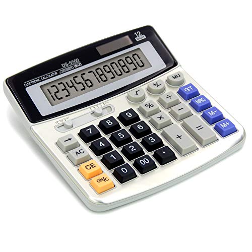 OFFIDIX Calcolatrice da tavolo desktop, calcolatore elettronico a doppia alimentazione a energia solare e batteria Calcolatrice a grande visualizzazione LCD a 12 cifre portatile