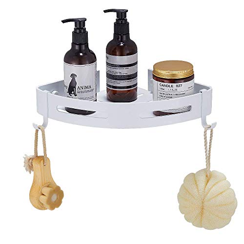 Hoomtaook Mensola da Doccia Porta Shampoo per Doccia da Angolo Nastro Biadesivo, Alluminio, Finitura Opaca 1 Pezzi Bianco