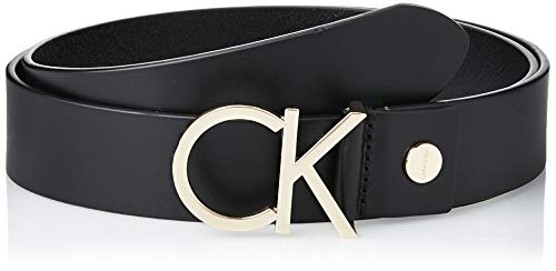 Calvin Klein Ck Adj.logo Belt 3.5cm Cintura, Nero (Black Leather & Light Gold Buckle 910), 7 (Taglia Produttore: 95) Donna