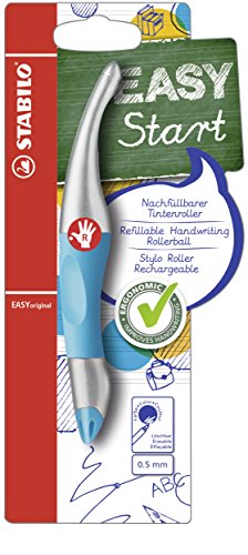Penna Roller Ergonomica - STABILO EASYoriginal metallic per Destrimani in Blu Neon - Cartuccia Blu inclusa