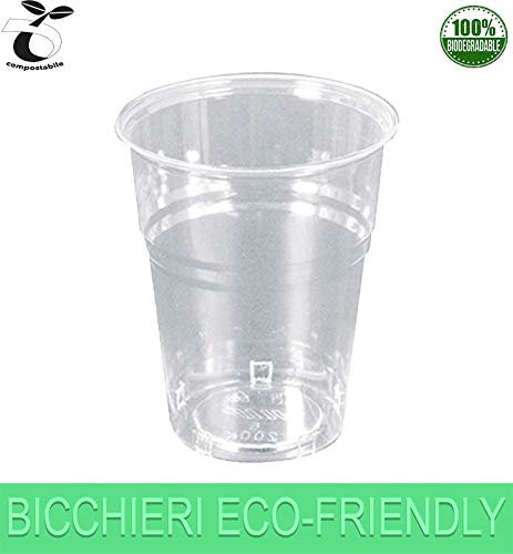 Palucart 300 Bicchieri Biodegradabili 200 ml RIGIDI CRISTALL compostabili PLA Tazza monouso Acqua bibite rispetta la Natura