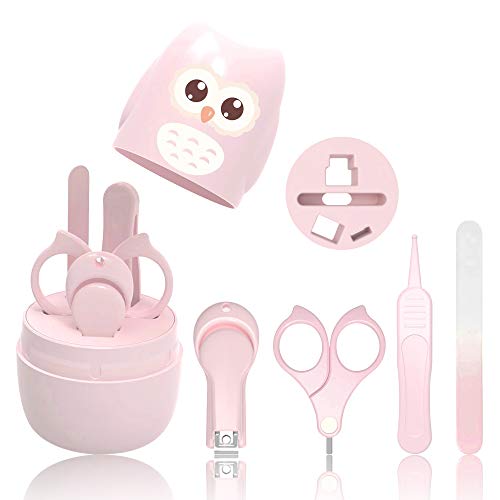 Set Manicure Neonati| Kit 4-in-1 per Baby, con Forbicine, Tagliaunghie, Lima e Pinzetta in Custodia con Gufo | Sicuro, Facile da Usare|Ottima Idea Regalo per Nascita o Battesimo (Verde) (A)