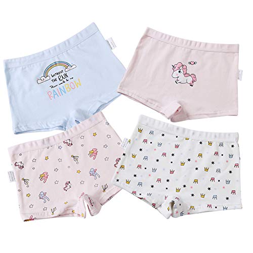 RAISEVERN Pantaloni Antinfortunistici, Confezione da 4, Rosa, Unicorno, Bambine, Pantaloncini, Mutande, neonata, Cotone, Boxer, Slip, Intimo Hipster, 8-9 Anni