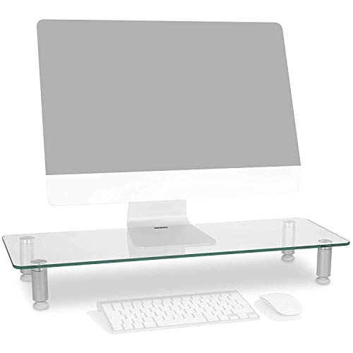 Duronic DM052-3 Supporto Monitor scrivania Supporto da Tavolo Regolabile per Monitor Schermo Laptop in Vetro Trasparente Dimensioni 700 x 240mm