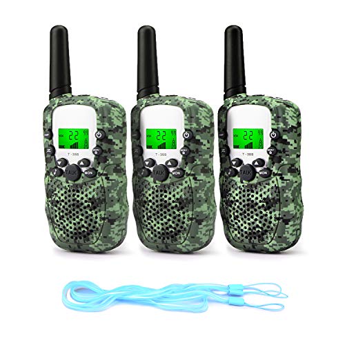 Fansteck 3PACK Walkie Talkie Walkie Talkie Bambino Portatile a Lunga Trasmissione 3 km a 8 canali Schermo LCD Bambini - Camouflage