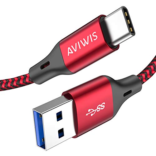 AVIWIS Cavo USB-C a USB 3.0 A [2m/6.6ft] Nylon Cavo USB Tipo C Ricarica Rapida e Trasmissione Compatibile per Samsung Galaxy S20/S10/S9/S8, Note10/9, Huawei P30/P20/Mate20, LG V20/G6/G5, HTC -Rosso
