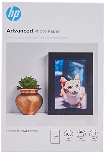 HP Advanced Glossy Photo Paper Q8692A, Confezione da 100 Fogli di Carta Fotografica Lucida, Originali HP, Compatibile con Stampanti a Getto di Inchiostro, 10 x 15 cm, La confezione puo' variare