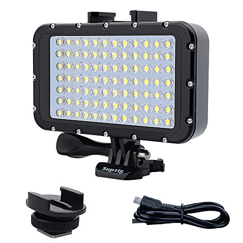 Suptig, Luce subacquea per immersione da 84 LED ad alta potenza, dimmerabile, impermeabile fino a 50 m, per GoPro, Canon, Nikon, Pentax, Panasonic, Sony, Samsung e fotocamere SLR