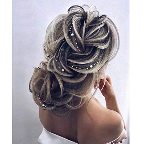 Unicra Sposa Fascia per capelli Perla Capelli Vite Lungo Copricapo Accessori per capelli da sposa per Donna (Oro)