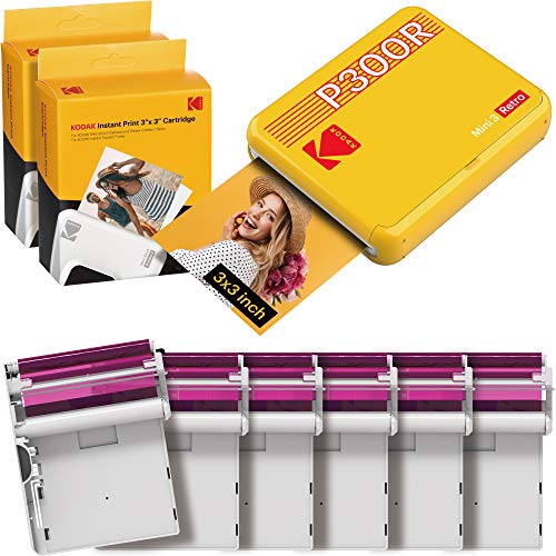 Kodak Mini 3 Stampante Bluetooth portatile per cellulare, 6 cartucce incluse, foto istantanee formato quadrato 76x76 mm, Compatibile iOS e Android - Gialla