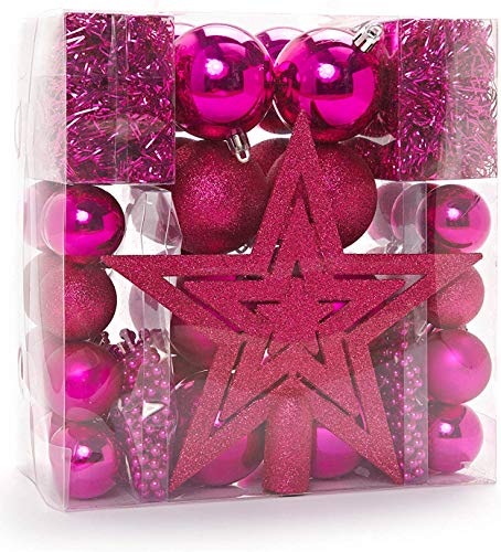 Heitmann Deco Weihnachtsbaum-Schmuck - rosa - 45-teilig - Set inkl. Baumspitze, Kugeln, Perlketten und Girlanden - Kunststoff