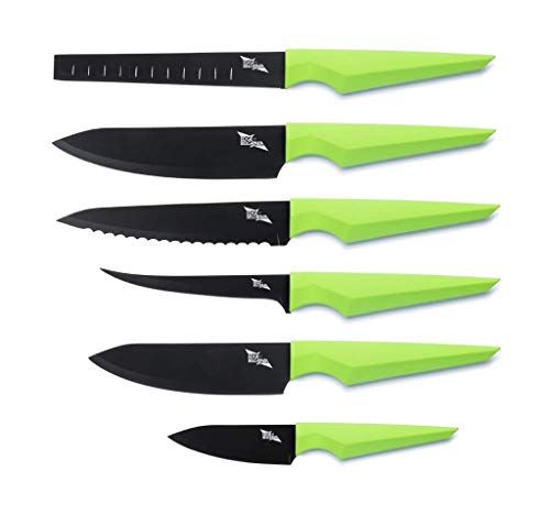 Precision Extended - Set di Coltelli da Cucina - 6 Pezzi - Impugnatura Ergonomica Rivestita in Gomma | Impugnatura Leggera | Lame Antiaderenti (Lime)