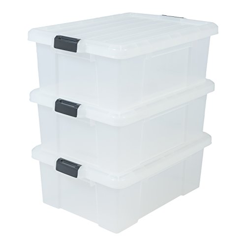 Iris Ohyama, set di tre scatole di storage con chiusura a scatto - Power Box - SK-430, di plastica, trasparente, 43 L, 63,5 x 44,6 x 23 cm