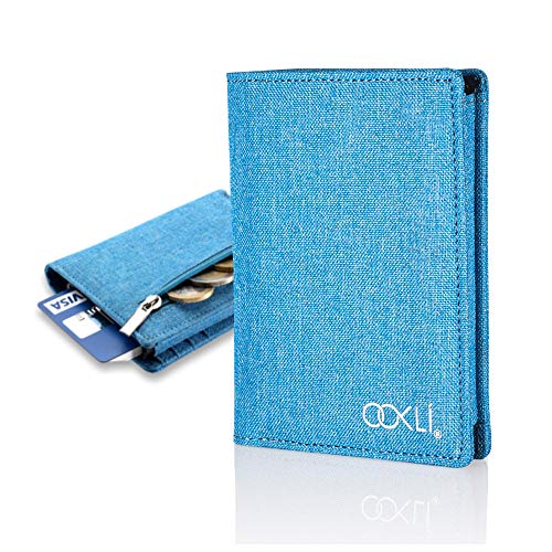 OOKLÍ Porta Carte Di Credito RFID Schermato Portamonete Design Unico Mini Portafoglio Uomo Slim Wallet Verticale Porta Tessere Idea Regalo (Blu chiaro)